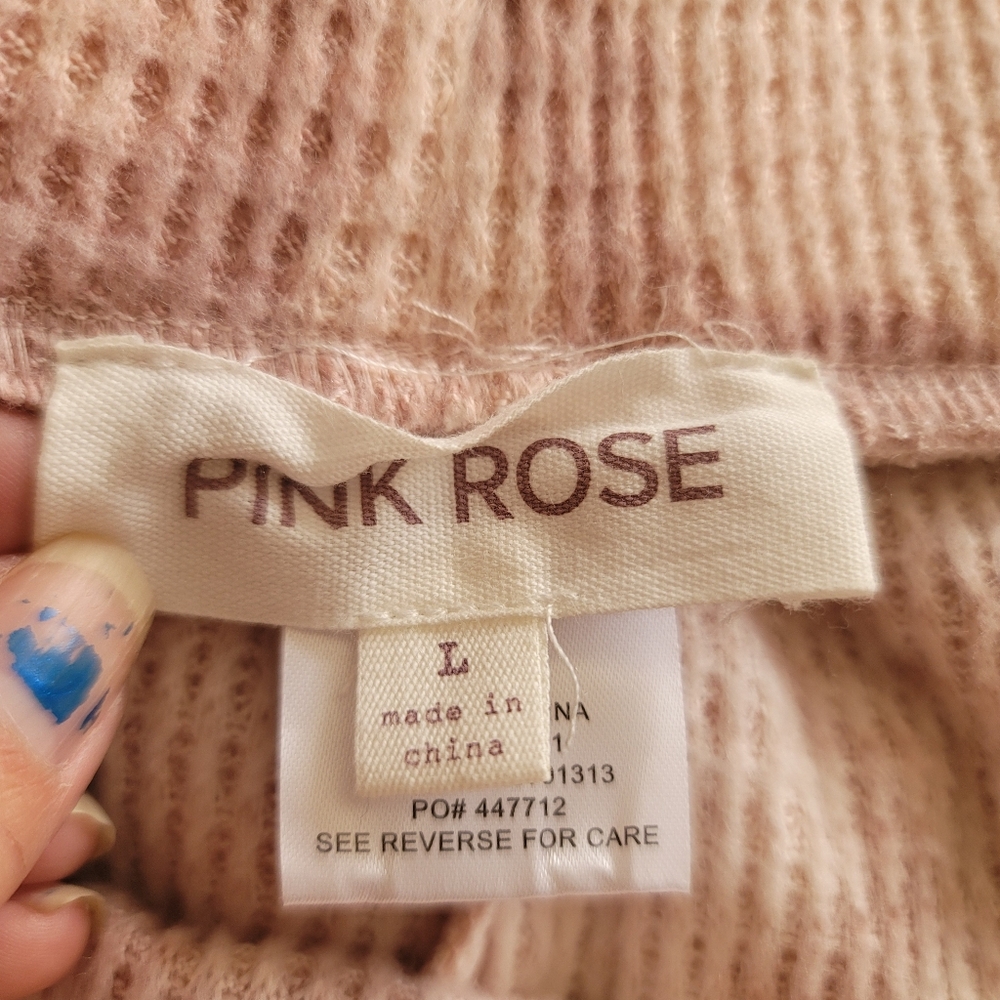 Pink Rose Pajama Set Womens L Large Pink Long Sleeve Top Pant Bottoms - Picture 8 of 9